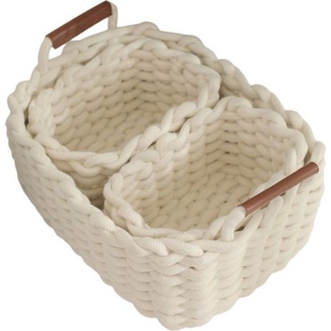 Ein dreiteiliges Set aus Aufbewahrungskörben, Aufbewahrungsboxen und Kleiderschrankorganisatoren aus Baumwollseil, geeignet für Büros, Badezimmer und Schlafzimmer. (1/4)