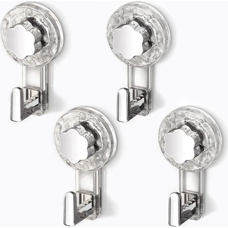 Crochet Ventouse Salle De Bain, Porte Accroche Serviette Ventouse Sans Percage, Crochet Mural Sxtra Forte Suction Hooks pour Douche Cuisine Torchon Toilette (Clear+Silver, 11.26.24.3cm4)