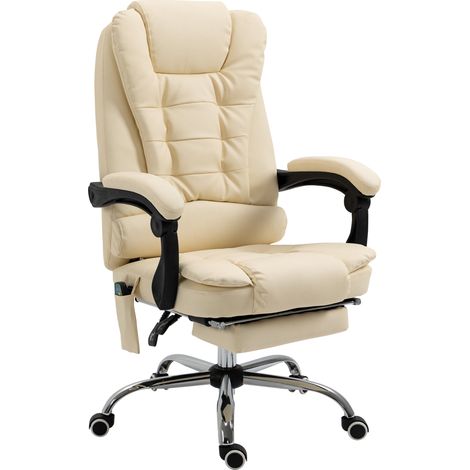 Sedia Poltrona Direzionale Massaggiante da Ufficio 65x160x104 cm in Microfibra Crema (1/5)