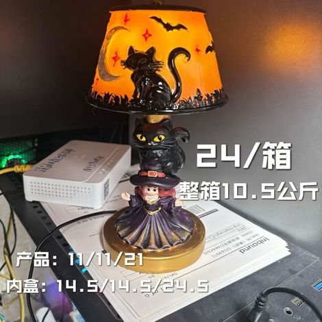 New Halloween-themed glowing ghost bat pumpkin table lamp, resin craft ornament, pumpkin decoration, ghost bat pumpkin table lamp, style C -