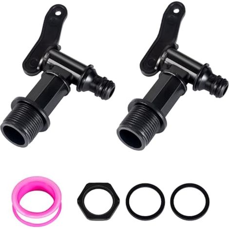 Robinet de Vidange pour Tonneau de Pluie, 2 Pcs. Robinet pour Tonneau d'eau, 3/4 Pouces Vanne pour Citerne de Pluie, Robinets pour Barils de Pluie Adaptateur pour Maison Jardin (1/4)