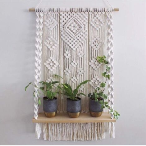 Tenda per porta, fioriera decorativa per la casa, mensola da parete realizzata a mano in cotone e macramè, 44 x 70 cm