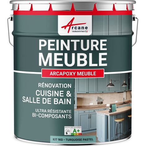 MÖBELFARBE FÜR KÜCHE UND BAD : Buntlack - Möbelfarbe abwaschbar - Möbellack - Epoxidfarbe | Epoxyfarbe - Pastell-Türkis RAL 6034 - Kit 1kgbis zu 12m² für 2 Schichten