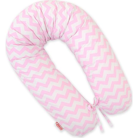 Almohada de embarazo más larga para dormir embarazadas + Funda extraíble - Chevron rosa (1/5)