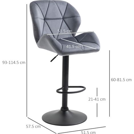 Tabourets de bar réglables en hauteur, lot de 2, piètement en métal, assise en velours, tabouret haut pivotant avec dossier et repose-pieds, 51,5 x 57,5 x 93-114,5 cm, gris (1/5)