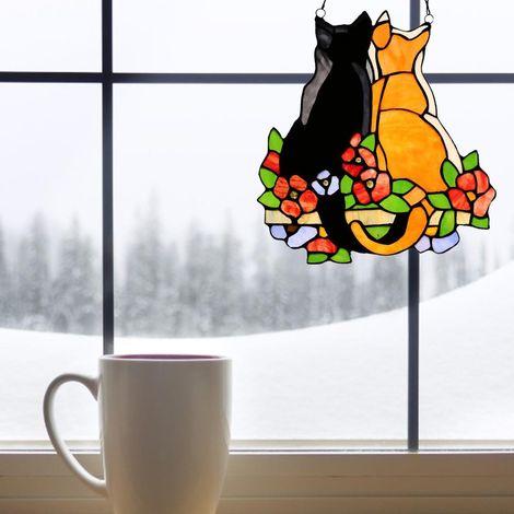 Buntglas-Katzenschild zum Aufhängen – Sonnenfänger-Wanddekoration fürs Fenster (1/5)
