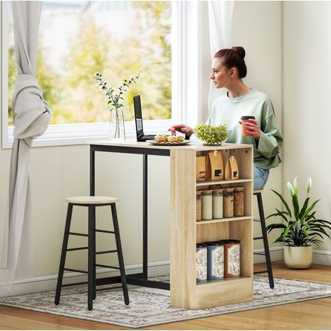 MEUBLIV Set bar 3 pezzi nero e rovere – tavolo con vano portaoggetti e 2 sgabelli (1/5)