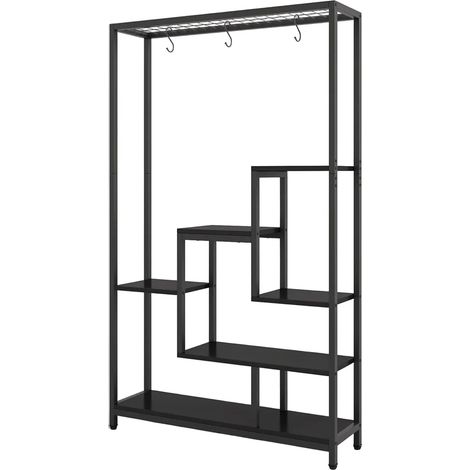 Estantería para plantas de 5 niveles con 7 baldas metal y madera negra HOMVRA (1/5)