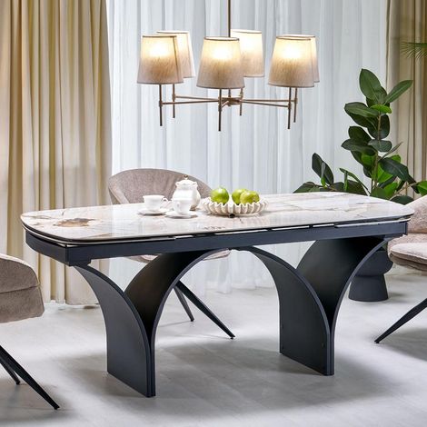 Table a manger design plateau céramique marbré 180 - 260 cm Albone (1/5)