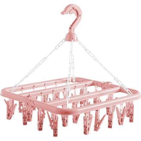Cintre de séchage de vêtements avec 32 pinces et égouttoir pliable, support de suspension multifonctionnel coupe-vent pour chaussettes (1/5)