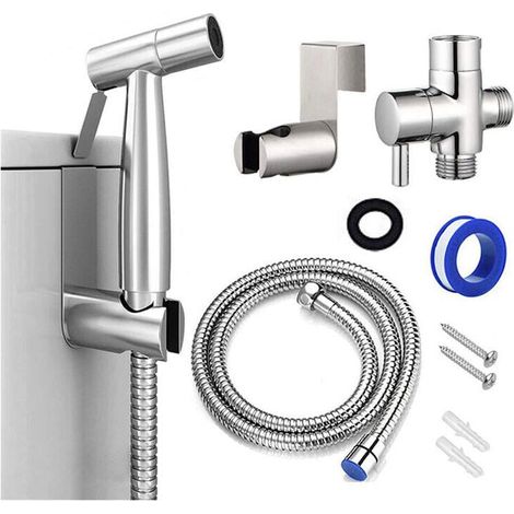 FOREHILL Toiletten-Bidet-Set, Duschkopf zur Badreinigung, Sprühgerät für die tägliche Körperpflege, Wandmontage-Schlauchset (Silber) (1/5)