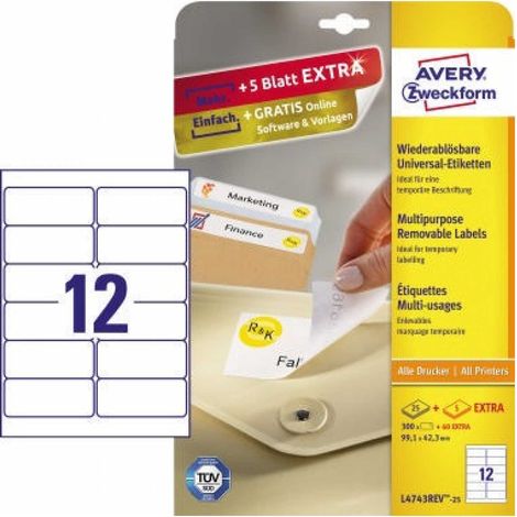 Universaletikett 99,1 x 42,3 mm (B x H) wieder ablösbar Papier weiß 360 Etik./Pack. (1/5)