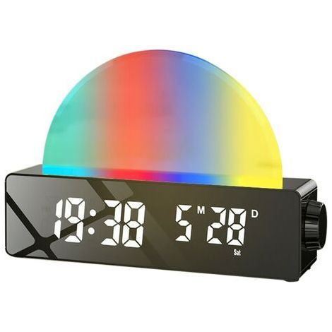 Digitale LED-Uhr mit Sonnenaufgangssimulation, UKW-Radio, einstellbarer Beleuchtung, Digitalanzeige, Temperaturanzeige und Wecker, für Kinder- und Erwachsenenzimmer, schwarz (1/5)