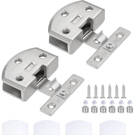 Bisagra de puerta de cristal de aleación de zinc de 90 grados para vitrina, vinoteca o puerta de ducha con tornillos para cristal de 8-9 mm de grosor, 2 piezas (plateada) (1/5)