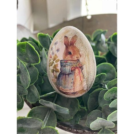 Hand-Painted Vintage Rabbit Easter Eggs,3D Decorative Eggs Easter Basket Stuffers,Painted Decoupaged Vintage Rabbit Decorations,for Table Decor Bowl B (1/3)