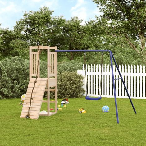 Aire de Jeux Maisonnette de jeu avec mur d'escalade balançoire Maison enfant exterieur bois de pin 66675 (1/5)