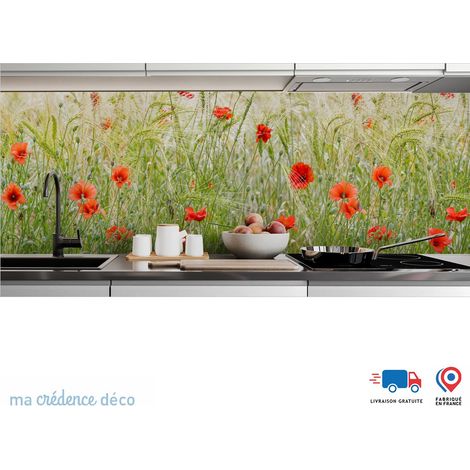 Crédence : Coquelicots lumineux 1 - Couleur Vert blanc - Alu composite - 60 - 120 (1/3)
