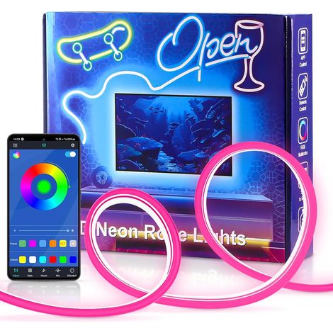RGB Neon LED Strip 10 m, Bluetooth Wall LED Tube, Outdoor Light Strip, App Control, Music Sync, Ideal for Gaming, Parties and Games Room Decoration (1/5)