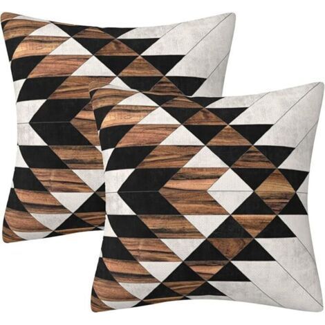 Lot de 2 Housses de Coussin Géométriques Noires et Marron, Style Bohème pour Canapé, Salon et Chambre 45x45cm (1/5)