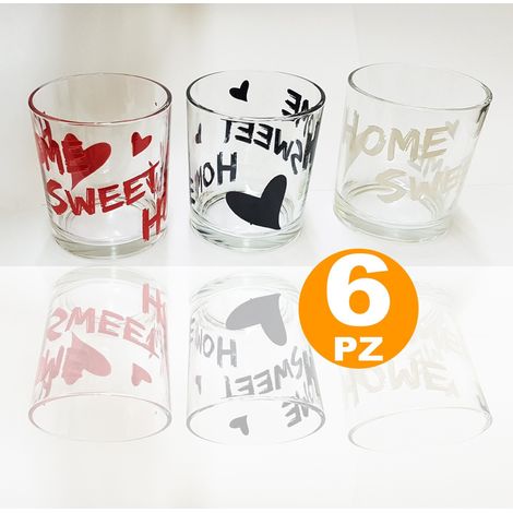 TrAdE Shop Traesio - Set 6 Bicchieri Con Scritta Sweet Home In Vetro Da Tavola Miakasa Made Italy -