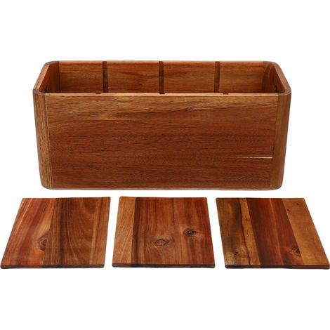 Rangement Ustensiles Bois 4 Compartiments Organiseur Couverts Cuisine Comptoir Design Rustique Pratique (1/5)