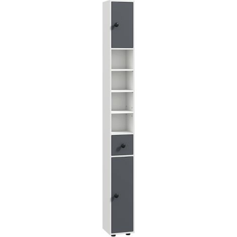 180cm Slim Black and White Bathroom Cabinet with Drawer, Shelves and Cupboards for Space-Saving Storage Solutions