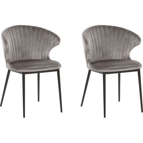 Conjunto de 2 sillas de comedor tapizadas en terciopelo gris con patas negras estilo retro industrial Augusta (1/5)
