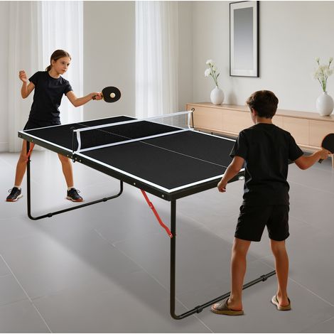 Table de ping-pong pliante 137,2 x 76,2 x 66 cm en MDF noir, gain de place – MEUBLIV (1/5)