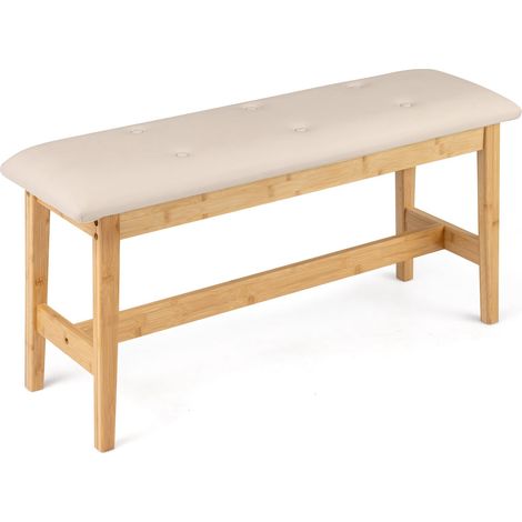 Panca in bambù con cuscino in similpelle, 100 cm, beige