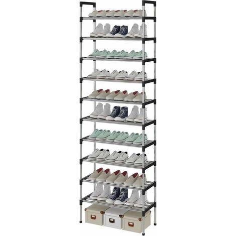 Schuhregal mit 10 Ebenen, Schuhaufbewahrung, Schuhhalter, sehr stabiles Design, für 30 Paar Schuhe, 56 x 30 x 170 cm, für Flur, Schlafzimmer (Silber) (1/4)