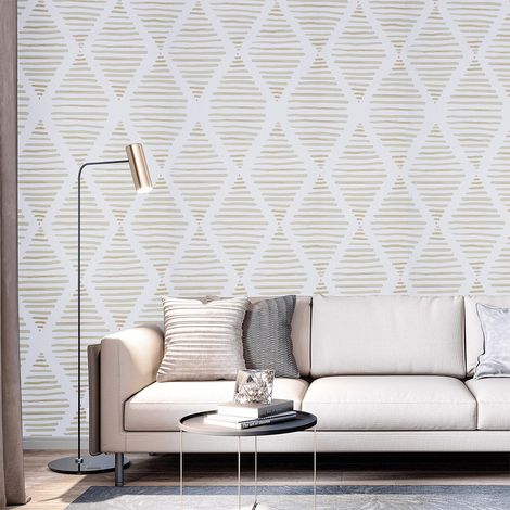 Modern Geometric Diamond Wallpaper Yellow and White (1/5)