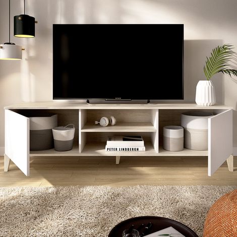 Mueble para TV Altus, 5 estantes, 2 puertas, con patas, 40x150x48h cm blanco (1/5)