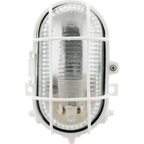 Zenitech – Hublot d'extérieur ovale 60W IP44 E27 – Vasque en verre résistante à 650°C – Socle en plastique haute résistance – Grille de protection incluse (1/7)