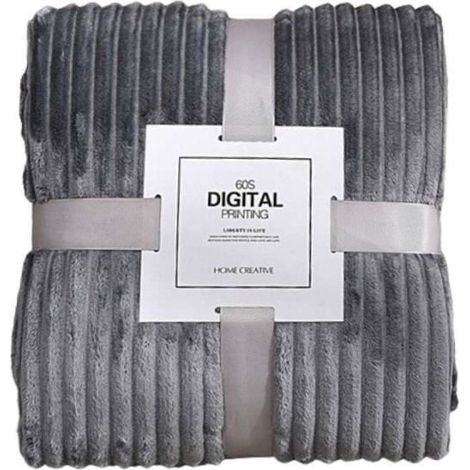Couverture - Flanelle - 180x200 cm - Microfibre - Texture rayée - Gris (1/4)