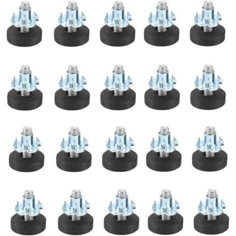 Lot de 20 pieds de meuble réglables avec vis de réglage Vis de réglage Avec écrou à enfoncer M6 Diamètre : 22 mm Socle réglable en hauteur Pour pieds de table et d'armoire