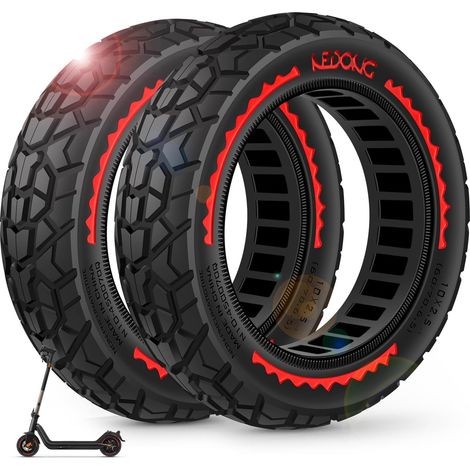 2PCS 10x2.50-6.5 Pneus Increvables pour Roue Trottinette Electrique - 60/70-6.5 Pneu Tubeless, 10x2.50 Pneu Plein Tout-Terrain pour Ninebot G30 Série et Xiaomi 5/5 Pro/5 Max (Rouge) (1/5)