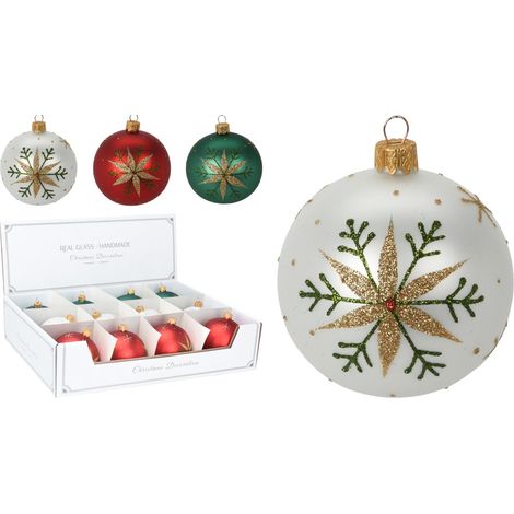 Palline per albero di Natale in vetro decorate con stelle -12 sfere da 6 cm (1/3)