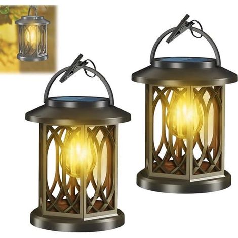 Lanternes solaires - lumières clignotantes étanches, interrupteur automatique, décorations suspendues, adaptées à une utilisation extérieure, terrasse et jardin (2 pièces) (1/5)