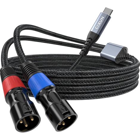 Câble de microphone USB C vers double XLR pour Sortie Audio, Tressé 2 Mètres pour Amplificateur, Haut-Parleur, Console de Mixage, Compatible avec 15/16 (2 Mètres) (1/5)