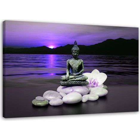 Tableau sur toile Bouddha Violet Pierre Zen 60x40 (1/5)