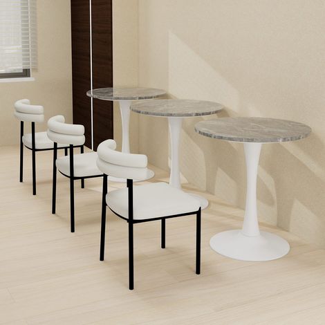Table ronde ø70 cm marbre gris, style mid-century, 2-4 personnes, salon contemporain (1/5)