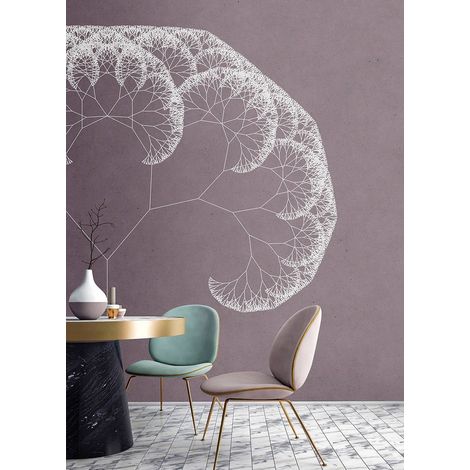 Papier peint panoramique fleur de pissenlit | Tapisserie panoramique tendance violette et blanche | Papier peint panoramique pour chambre de fille - 270 x 400 cm (4 pièces) (1/5)