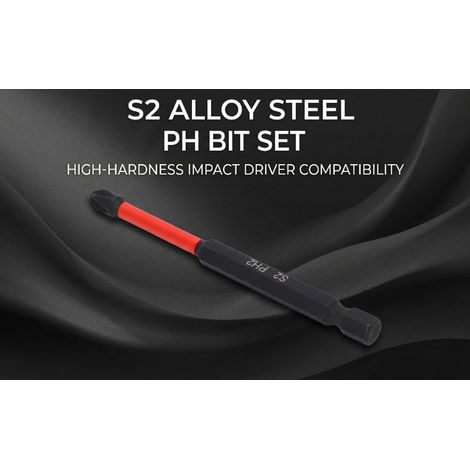 Set di 10 punte per cacciavite PH in acciaio legato S2, ad alta durezza, gambo esagonale, punte a impatto fosfatate, resistenti alla corrosione, per trapano elettrico e avvitatore, 90 mm. (1/5)