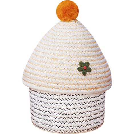 Panier de rangement rond en corde de coton avec couvercle, boîte de rangement décorative tressée, organisateur de goûters, beige