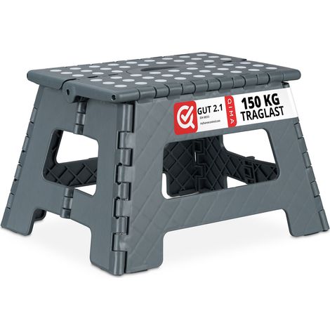 Relaxdays Klapphocker faltbar, 2er Set, Camping Hocker, Kinder Badhocker, bis 150 kg, Kunststoff, HBT: 22x35x28 cm, grau