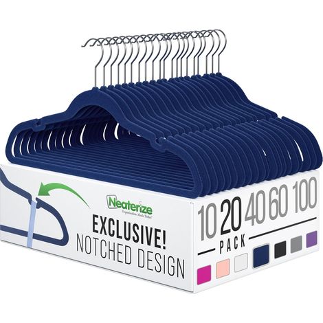 Lot de 20 cintres en velours bleu – Cintres en velours robustes – Cintres en feutre antidérapants pour manteaux et costumes pour placard – Légers et fins, gain de place