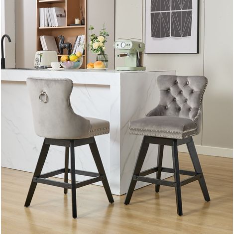 Tabouret de bar pivotant velours gris bois OKMYHOME (1/5)