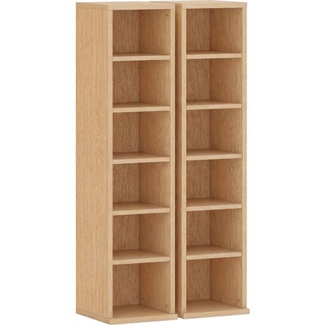 Set 2 Librerie Porta CD 21x22,5x88,5 cm 6 Ripiani Regolabili per 204 CD in Legno Naturale (1/5)