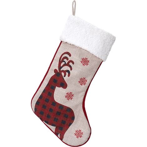Sac cadeau bas de Noël, bas de Noël orignal, cadeau de Noël, pendentif de Noël, chaussettes cerf noir et rouge (1/5)
