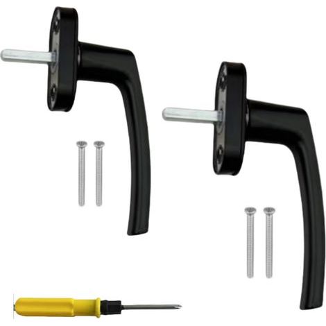 Set mit 2 Aluminium-Fenstergriffen, schwarze Aluminium-Fenstergriffe, 35 mm lang, abschließbar für Dreh- und Dachfenster, einfache Montage (1/5)